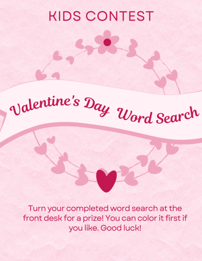 Valentine's Day Word Search Contest for Kids